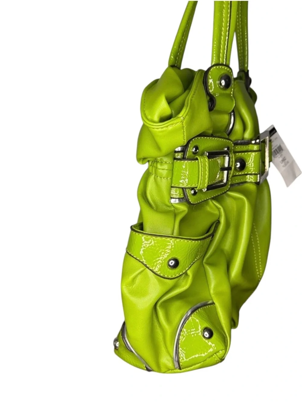 Wilsons Leather NWT Rouched Green Large Buckle Tote Shoulder Bag Silver Hardware